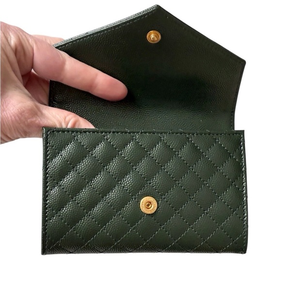 YSL Saint Laurent Grain De Poudre Matelasse Small Monogram Envelope Wallet NEW - Picture 7 of 13